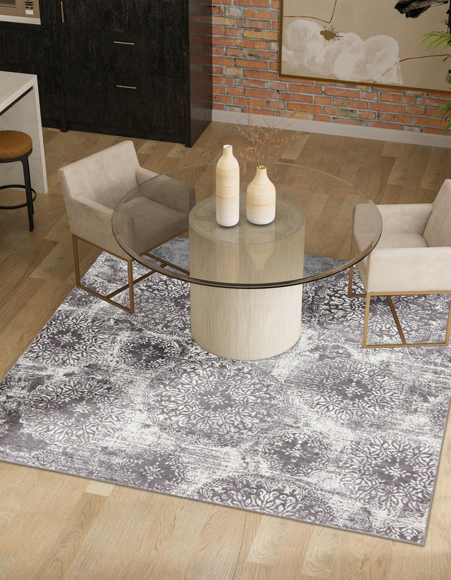 Light Gray 7' 10 x 7' 10 Sofia Square Area Rug Durable Easy Clean Stain Resistant Unique Carpet for Affordable Interior Home Design for Sale at Rug Engine