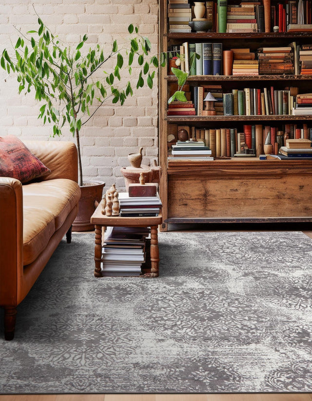 Light Gray 7' 10 x 7' 10 Sofia Square Area Rug Durable Easy Clean Stain Resistant Unique Carpet for Affordable Interior Home Design for Sale at Rug Engine