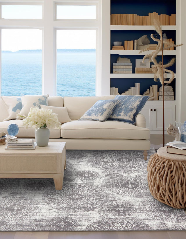Light Gray 6' 1 x 6' 1 Sofia Square Area Rug Durable Easy Clean Stain Resistant Unique Carpet for Affordable Interior Home Design for Sale at Rug Engine