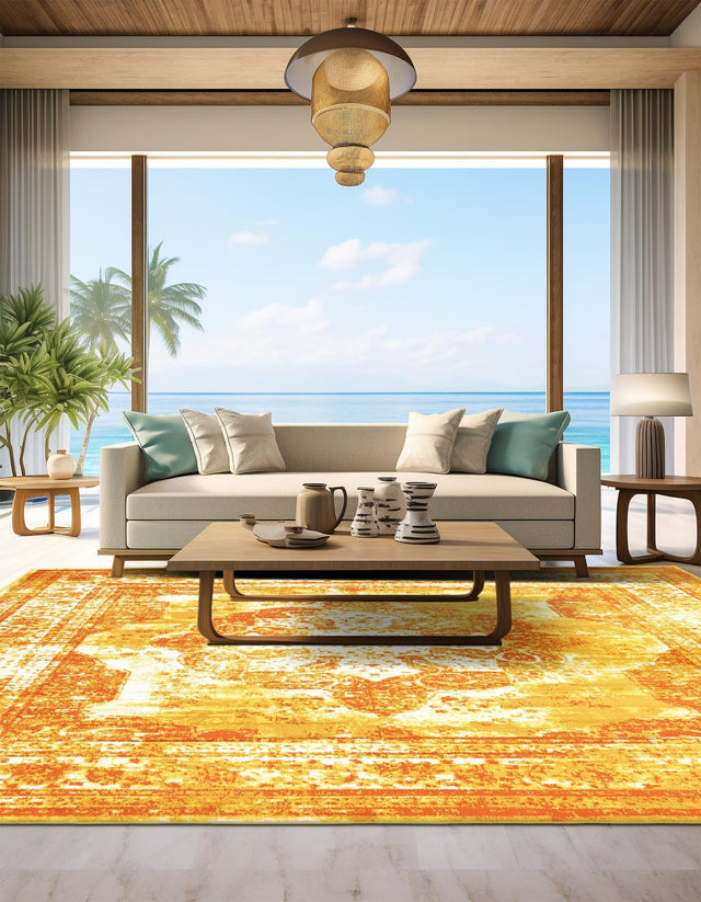 Orange 7' 10 x 7' 10 Sofia Square Area Rug Durable Easy Clean Stain Resistant Unique Carpet for Affordable Interior Home Design for Sale at Rug Engine