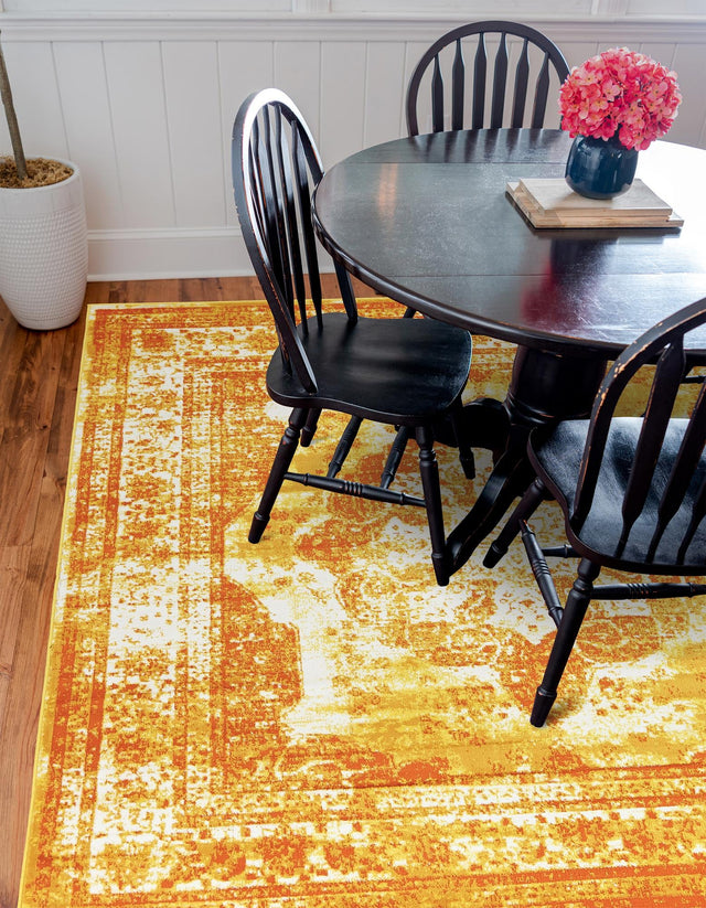 Orange 6' 1 x 6' 1 Sofia Square Area Rug Durable Easy Clean Stain Resistant Unique Carpet for Affordable Interior Home Design for Sale at Rug Engine