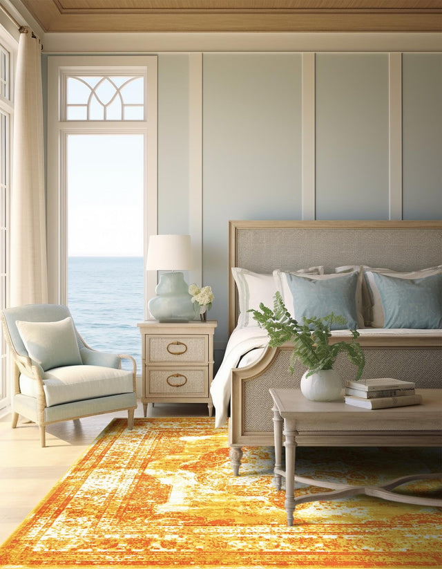 Orange 7' 10 x 7' 10 Sofia Square Area Rug Durable Easy Clean Stain Resistant Unique Carpet for Affordable Interior Home Design for Sale at Rug Engine