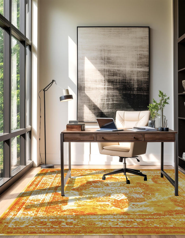 Orange 6' 1 x 6' 1 Sofia Square Area Rug Durable Easy Clean Stain Resistant Unique Carpet for Affordable Interior Home Design for Sale at Rug Engine