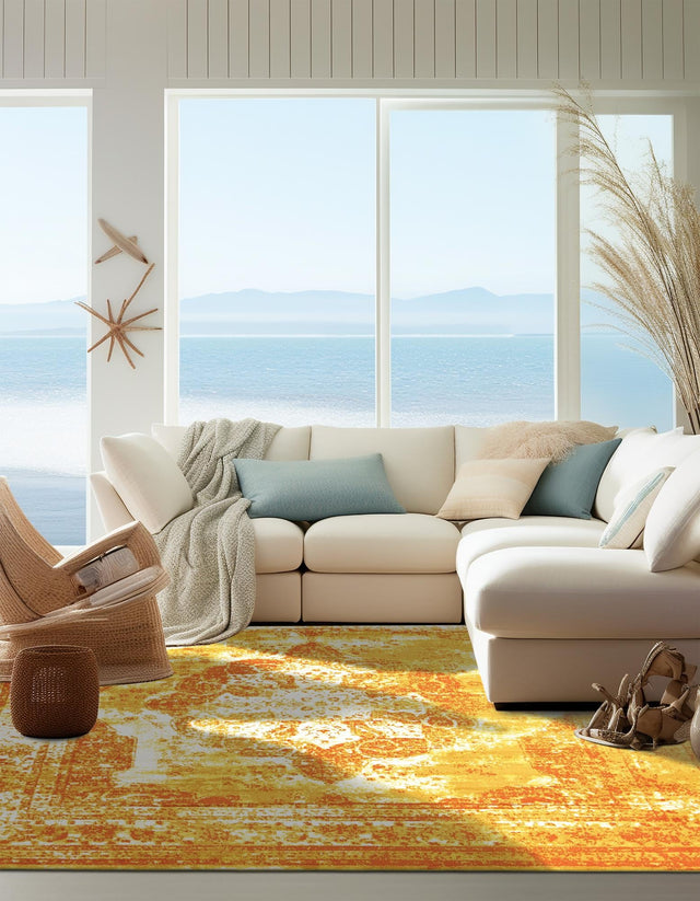 Orange 7' 10 x 7' 10 Sofia Square Area Rug Durable Easy Clean Stain Resistant Unique Carpet for Affordable Interior Home Design for Sale at Rug Engine