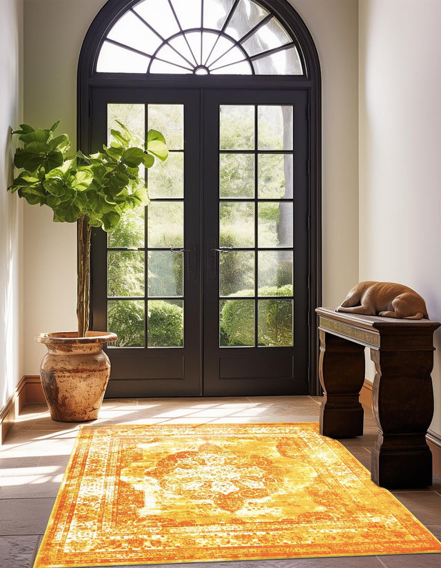 Orange 6' 1 x 6' 1 Sofia Square Area Rug Durable Easy Clean Stain Resistant Unique Carpet for Affordable Interior Home Design for Sale at Rug Engine