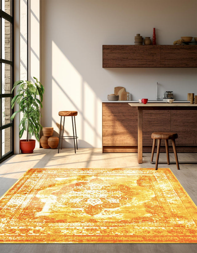 Orange 7' 10 x 7' 10 Sofia Square Area Rug Durable Easy Clean Stain Resistant Unique Carpet for Affordable Interior Home Design for Sale at Rug Engine