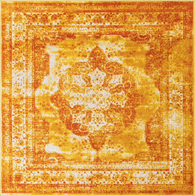 Orange 6' 1 x 6' 1 Sofia Square Area Rug Durable Easy Clean Stain Resistant Unique Carpet for Affordable Interior Home Design for Sale at Rug Engine