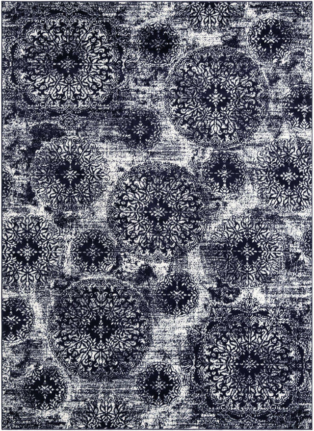 Navy Blue 7' 10 x 11' Sofia Rectangle Area Rug Durable Easy Clean Stain Resistant Unique Carpet for Affordable Interior Home Design for Sale at Rug Engine