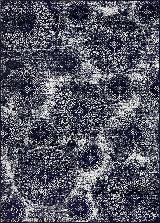 Navy Blue 7' 1 x 10' Sofia Rectangle Area Rug Durable Easy Clean Stain Resistant Unique Carpet for Affordable Interior Home Design for Sale at Rug Engine