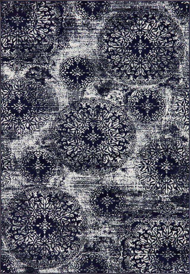 Navy Blue 6' 1 x 9' Sofia Rectangle Area Rug Durable Easy Clean Stain Resistant Unique Carpet for Affordable Interior Home Design for Sale at Rug Engine