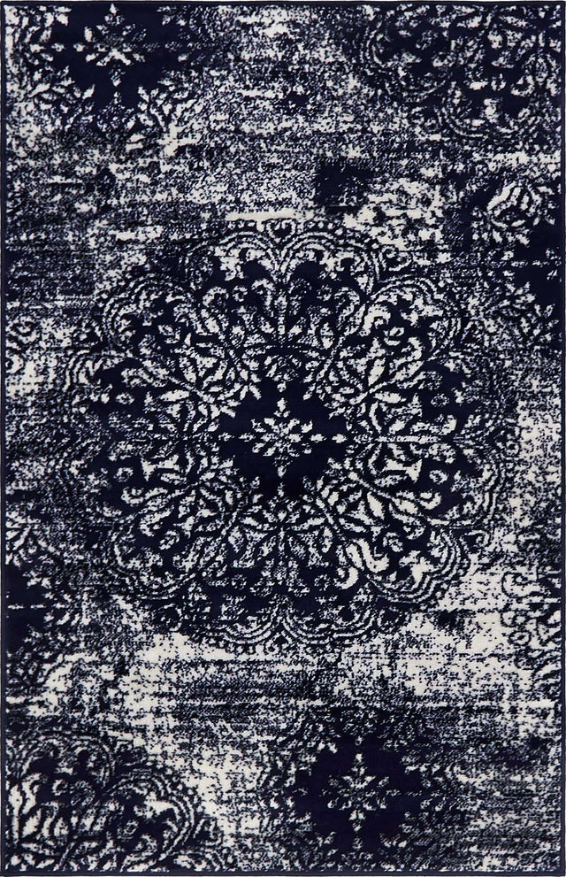 Navy Blue 3' 1 x 5' 3 Sofia Rectangle Area Rug Durable Easy Clean Stain Resistant Unique Carpet for Affordable Interior Home Design for Sale at Rug Engine