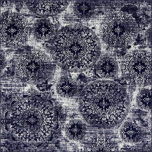 Navy Blue 7' 10 x 7' 10 Sofia Square Area Rug Durable Easy Clean Stain Resistant Unique Carpet for Affordable Interior Home Design for Sale at Rug Engine