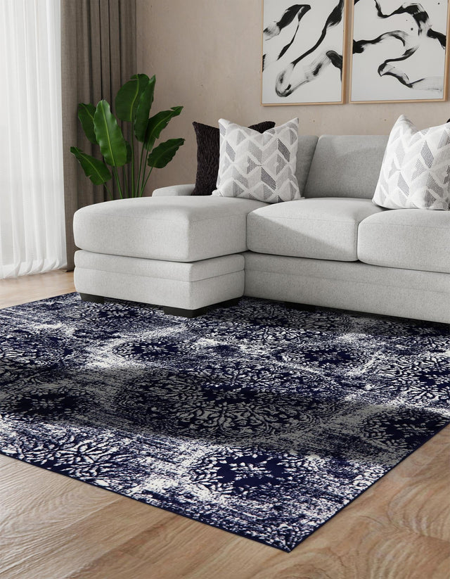 Navy Blue 7' 10 x 7' 10 Sofia Square Area Rug Durable Easy Clean Stain Resistant Unique Carpet for Affordable Interior Home Design for Sale at Rug Engine