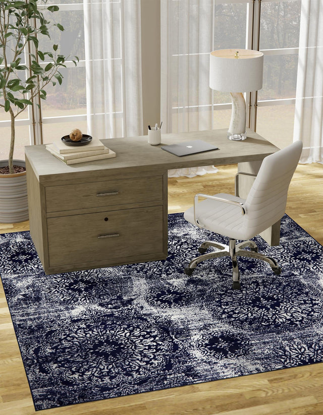Navy Blue 6' 1 x 6' 1 Sofia Square Area Rug Durable Easy Clean Stain Resistant Unique Carpet for Affordable Interior Home Design for Sale at Rug Engine