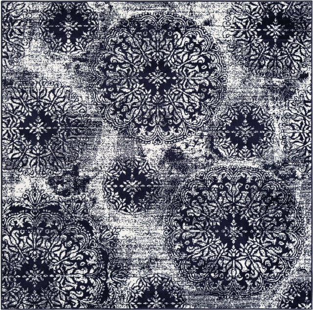 Navy Blue 6' 1 x 6' 1 Sofia Square Area Rug Durable Easy Clean Stain Resistant Unique Carpet for Affordable Interior Home Design for Sale at Rug Engine