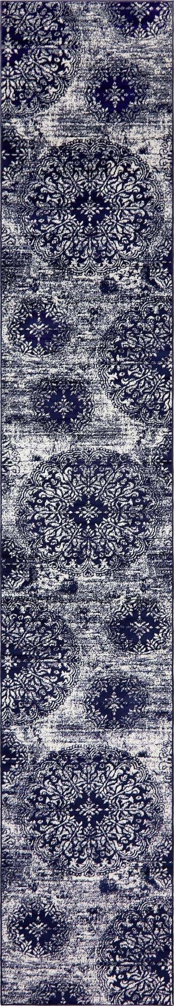 Navy Blue 3' 3 x 19' 8 Sofia Runner Area Rug Durable Easy Clean Stain Resistant Unique Carpet for Affordable Interior Home Design for Sale at Rug Engine