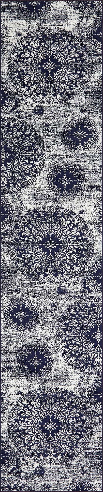 Navy Blue 3' 3 x 16' 5 Sofia Runner Area Rug Durable Easy Clean Stain Resistant Unique Carpet for Affordable Interior Home Design for Sale at Rug Engine