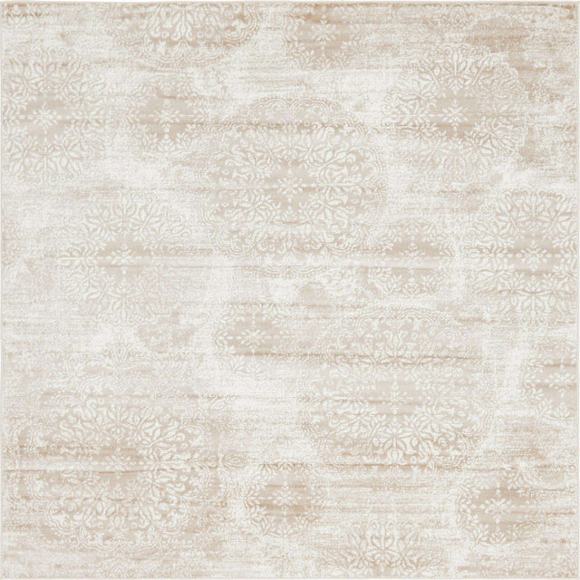 Beige 7' 10 x 7' 10 Sofia Square Area Rug Durable Easy Clean Stain Resistant Unique Carpet for Affordable Interior Home Design for Sale at Rug Engine