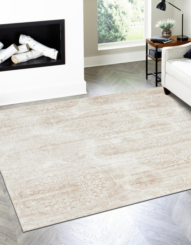 Beige 7' 10 x 7' 10 Sofia Square Area Rug Durable Easy Clean Stain Resistant Unique Carpet for Affordable Interior Home Design for Sale at Rug Engine