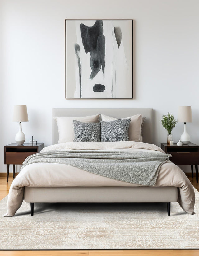 Beige 6' 1 x 6' 1 Sofia Square Area Rug Durable Easy Clean Stain Resistant Unique Carpet for Affordable Interior Home Design for Sale at Rug Engine