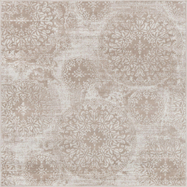 Beige 6' 1 x 6' 1 Sofia Square Area Rug Durable Easy Clean Stain Resistant Unique Carpet for Affordable Interior Home Design for Sale at Rug Engine