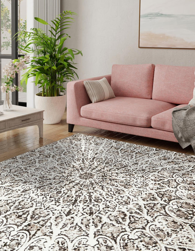 Brown 7' 10 x 7' 10 Sofia Square Area Rug Durable Easy Clean Stain Resistant Unique Carpet for Affordable Interior Home Design for Sale at Rug Engine