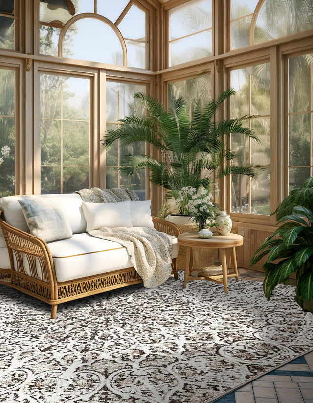 Brown 7' 10 x 7' 10 Sofia Square Area Rug Durable Easy Clean Stain Resistant Unique Carpet for Affordable Interior Home Design for Sale at Rug Engine