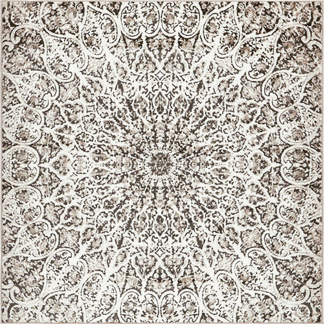Brown 7' 10 x 7' 10 Sofia Square Area Rug Durable Easy Clean Stain Resistant Unique Carpet for Affordable Interior Home Design for Sale at Rug Engine