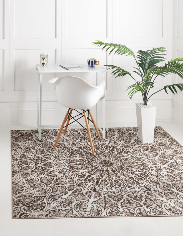 Brown 7' 10 x 7' 10 Sofia Square Area Rug Durable Easy Clean Stain Resistant Unique Carpet for Affordable Interior Home Design for Sale at Rug Engine