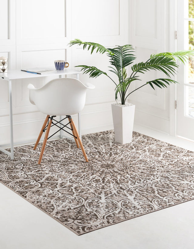Brown 7' 10 x 7' 10 Sofia Square Area Rug Durable Easy Clean Stain Resistant Unique Carpet for Affordable Interior Home Design for Sale at Rug Engine