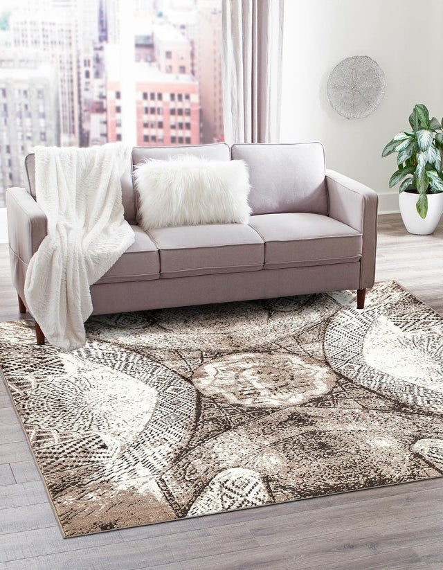 Brown 7' 10 x 7' 10 Sofia Square Area Rug Durable Easy Clean Stain Resistant Unique Carpet for Affordable Interior Home Design for Sale at Rug Engine