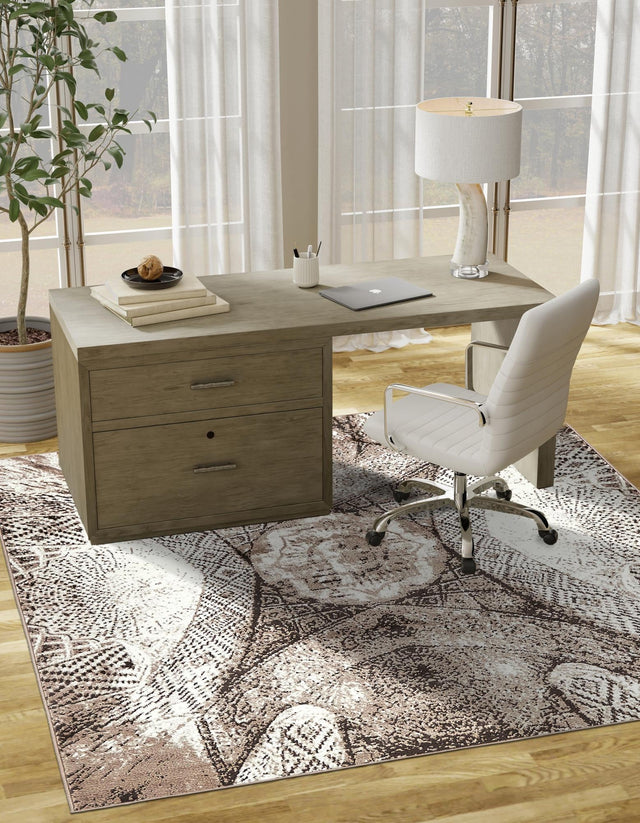 Brown 7' 10 x 7' 10 Sofia Square Area Rug Durable Easy Clean Stain Resistant Unique Carpet for Affordable Interior Home Design for Sale at Rug Engine