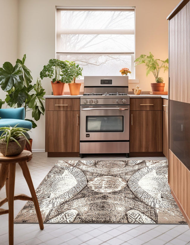 Brown 7' 10 x 7' 10 Sofia Square Area Rug Durable Easy Clean Stain Resistant Unique Carpet for Affordable Interior Home Design for Sale at Rug Engine