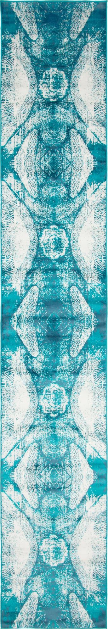 Turquoise 3' 3 x 19' 8 Sofia Runner Area Rug Durable Easy Clean Stain Resistant Unique Carpet for Affordable Interior Home Design for Sale at Rug Engine
