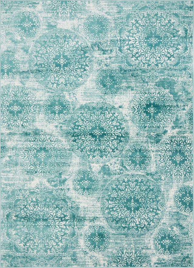 Turquoise 7' 10 x 11' Sofia Rectangle Area Rug Durable Easy Clean Stain Resistant Unique Carpet for Affordable Interior Home Design for Sale at Rug Engine