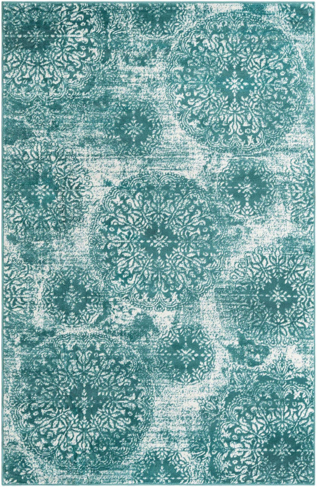 Turquoise 6' 1 x 9' Sofia Rectangle Area Rug Durable Easy Clean Stain Resistant Unique Carpet for Affordable Interior Home Design for Sale at Rug Engine