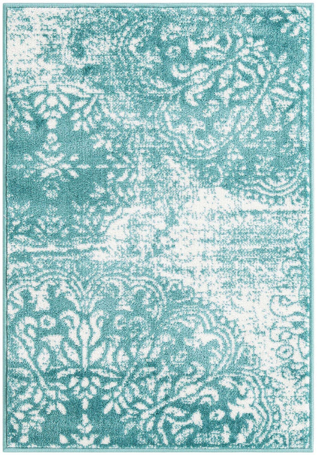 Turquoise 2' x 3' 1 Sofia Rectangle Area Rug Durable Easy Clean Stain Resistant Unique Carpet for Affordable Interior Home Design for Sale at Rug Engine