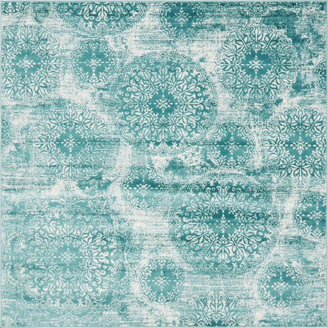Turquoise 7' 10 x 7' 10 Sofia Square Area Rug Durable Easy Clean Stain Resistant Unique Carpet for Affordable Interior Home Design for Sale at Rug Engine