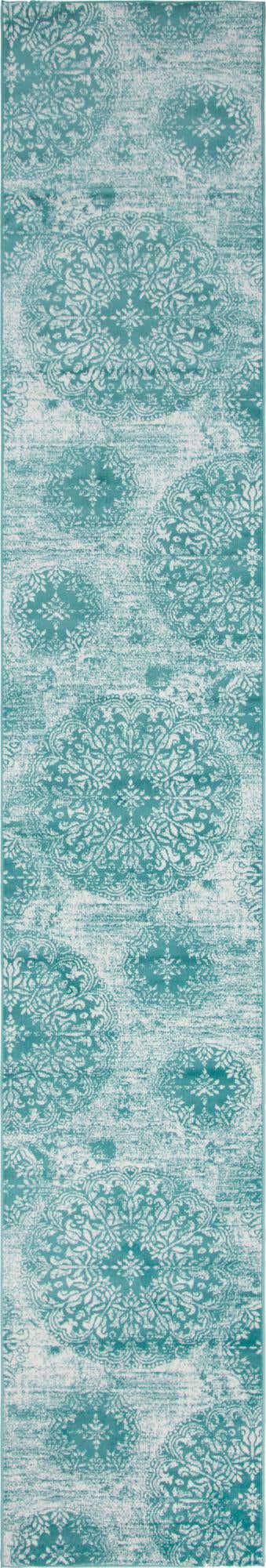 Turquoise 3' 3 x 19' 8 Sofia Runner Area Rug Durable Easy Clean Stain Resistant Unique Carpet for Affordable Interior Home Design for Sale at Rug Engine