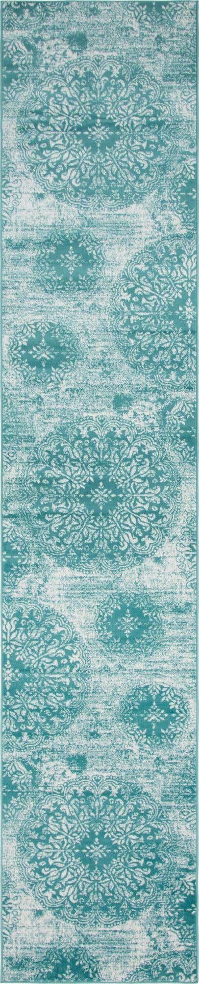 Turquoise 3' 3 x 16' 5 Sofia Runner Area Rug Durable Easy Clean Stain Resistant Unique Carpet for Affordable Interior Home Design for Sale at Rug Engine