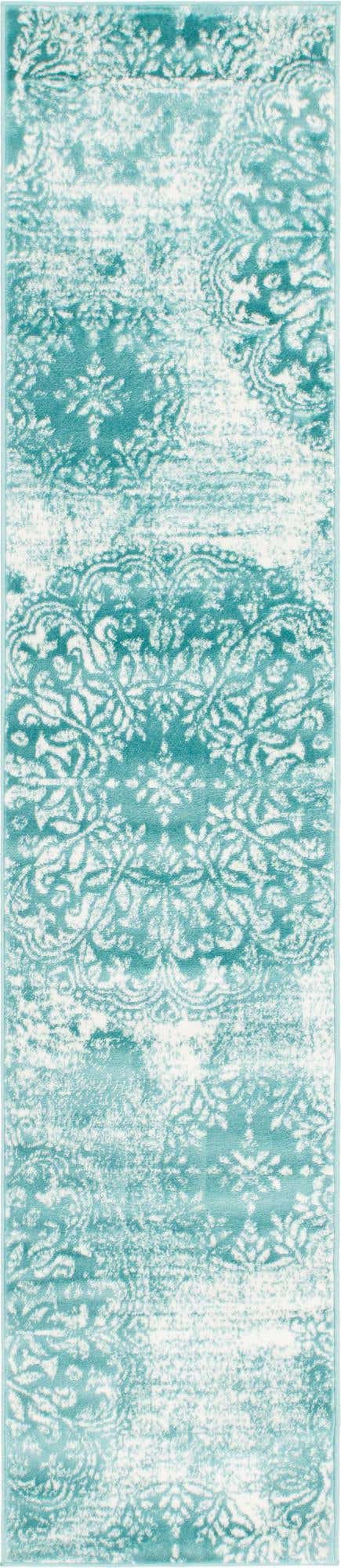 Turquoise 2' x 9' 10 Sofia Runner Area Rug Durable Easy Clean Stain Resistant Unique Carpet for Affordable Interior Home Design for Sale at Rug Engine