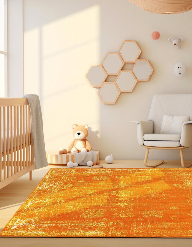 Orange 6' 1 x 6' 1 Sofia Square Area Rug Durable Easy Clean Stain Resistant Unique Carpet for Affordable Interior Home Design for Sale at Rug Engine