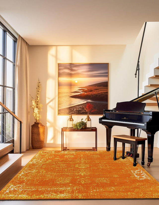 Orange 6' 1 x 6' 1 Sofia Square Area Rug Durable Easy Clean Stain Resistant Unique Carpet for Affordable Interior Home Design for Sale at Rug Engine