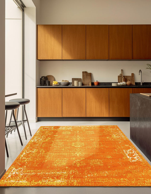 Orange 6' 1 x 6' 1 Sofia Square Area Rug Durable Easy Clean Stain Resistant Unique Carpet for Affordable Interior Home Design for Sale at Rug Engine