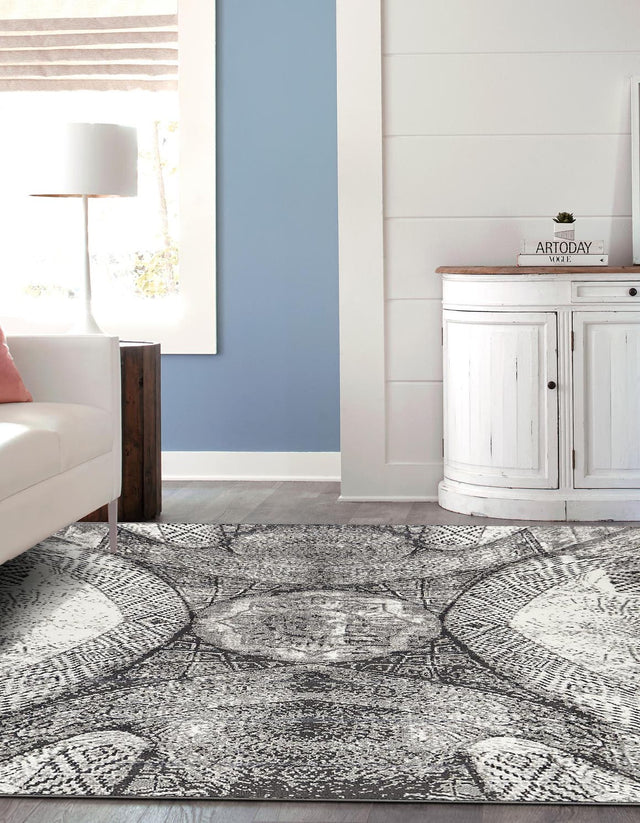 Dark Gray 6' 1 x 6' 1 Sofia Square Area Rug Durable Easy Clean Stain Resistant Unique Carpet for Affordable Interior Home Design for Sale at Rug Engine