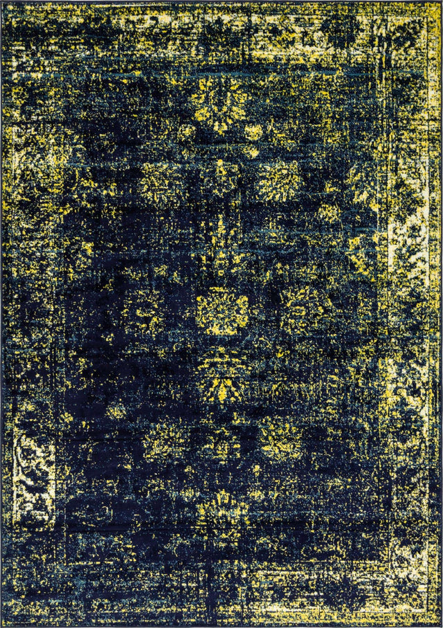 Navy Blue 7' 1 x 10' Sofia Rectangle Area Rug Durable Easy Clean Stain Resistant Unique Carpet for Affordable Interior Home Design for Sale at Rug Engine