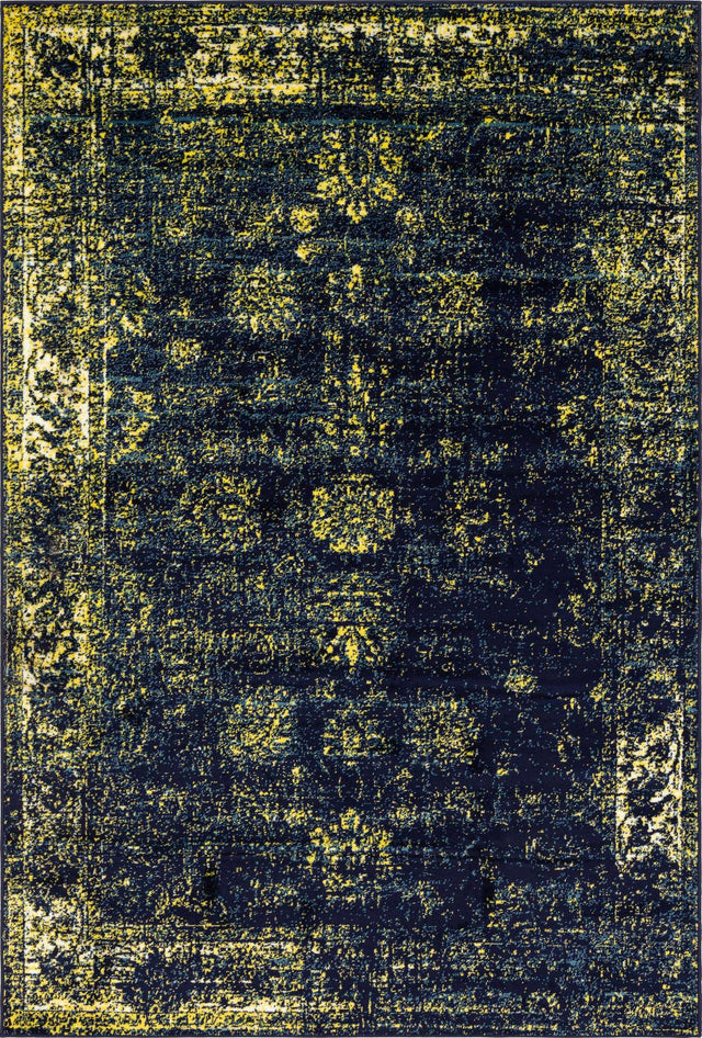 Navy Blue 6' 1 x 9' Sofia Rectangle Area Rug Durable Easy Clean Stain Resistant Unique Carpet for Affordable Interior Home Design for Sale at Rug Engine