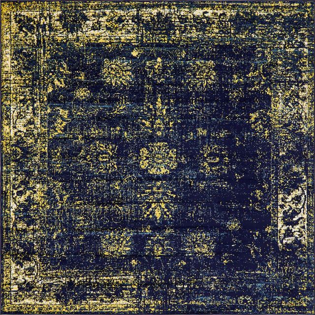 Navy Blue 7' 10 x 7' 10 Sofia Square Area Rug Durable Easy Clean Stain Resistant Unique Carpet for Affordable Interior Home Design for Sale at Rug Engine
