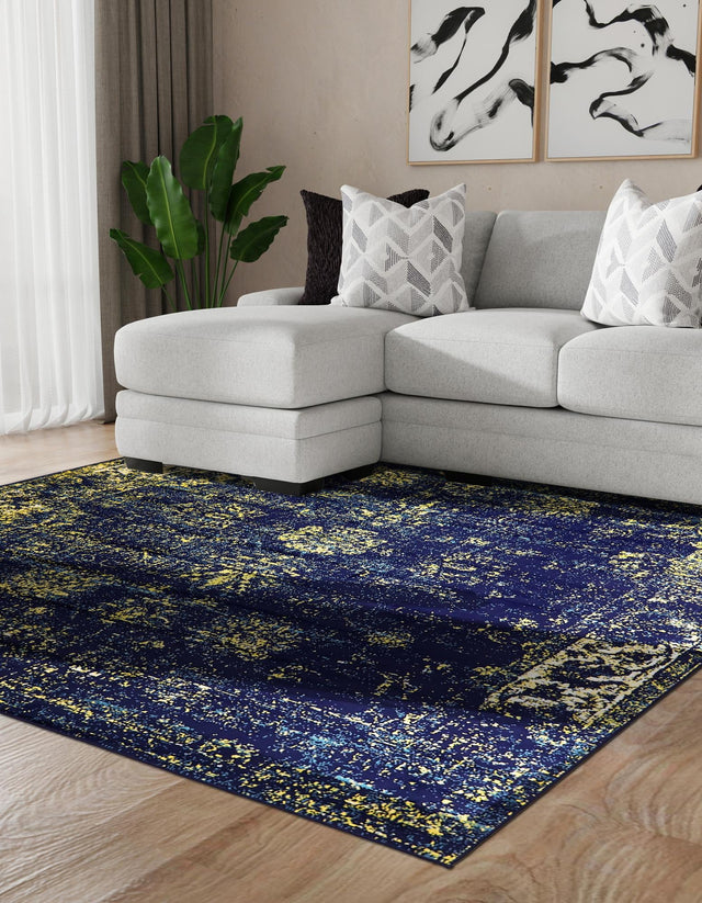 Navy Blue 6' 1 x 6' 1 Sofia Square Area Rug Durable Easy Clean Stain Resistant Unique Carpet for Affordable Interior Home Design for Sale at Rug Engine