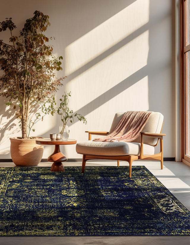 Navy Blue 7' 10 x 7' 10 Sofia Square Area Rug Durable Easy Clean Stain Resistant Unique Carpet for Affordable Interior Home Design for Sale at Rug Engine
